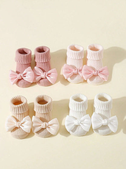 Toddler Socks With Bows Soft Cotton Anti Slip Baby Ankle Socks 4 Pairs 6