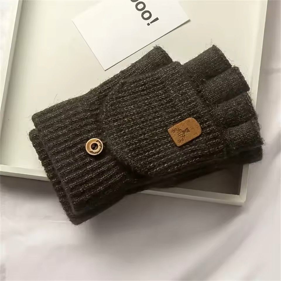 Winter Half Finger Flip Gloves Warm Knitted Windproof Gloves For Men And Women 17