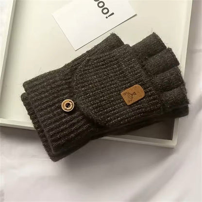Winter Half Finger Flip Gloves Warm Knitted Windproof Gloves For Men And Women 17