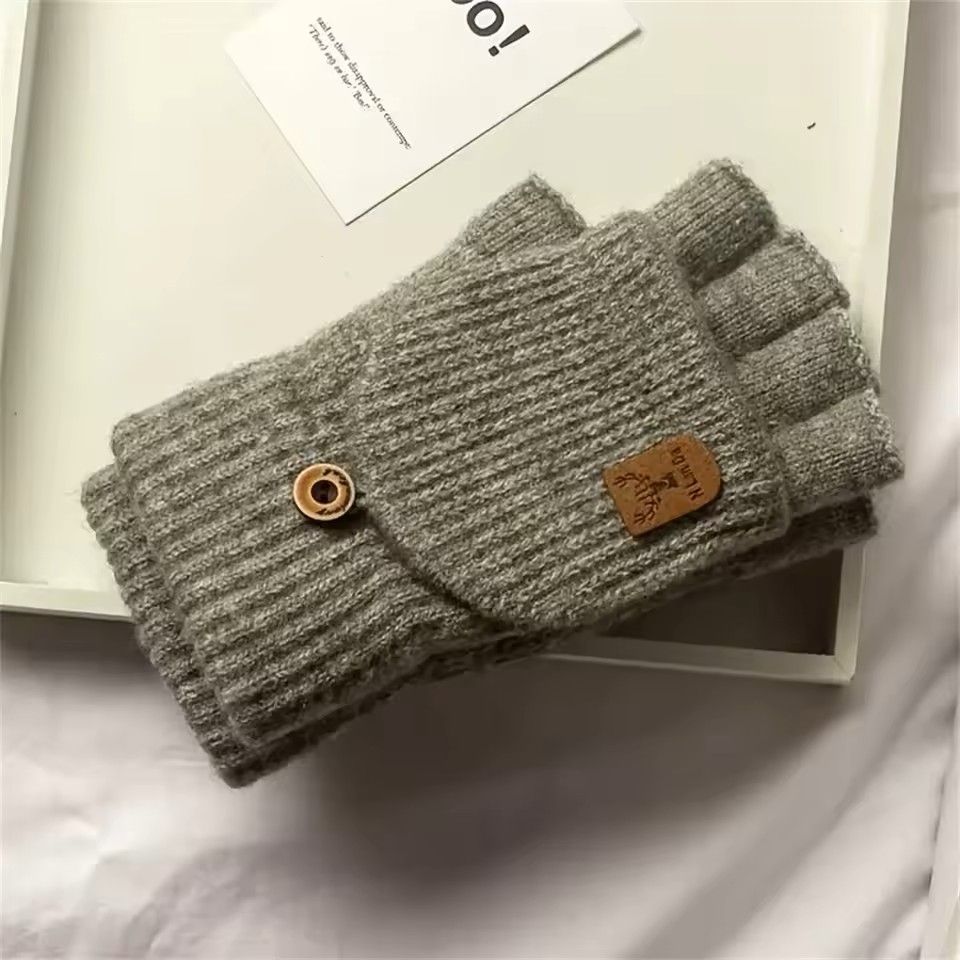 Winter Half Finger Flip Gloves Warm Knitted Windproof Gloves For Men And Women 18