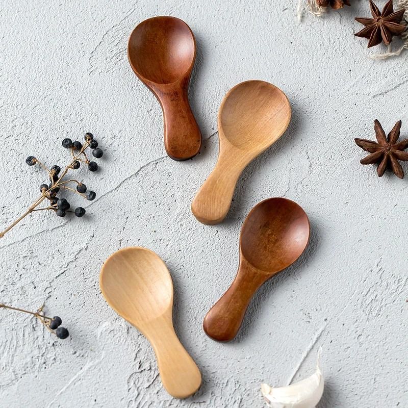Mini Wooden Kitchen Spoons Set 4 Pieces Small Spice And Coffee Scoops 2
