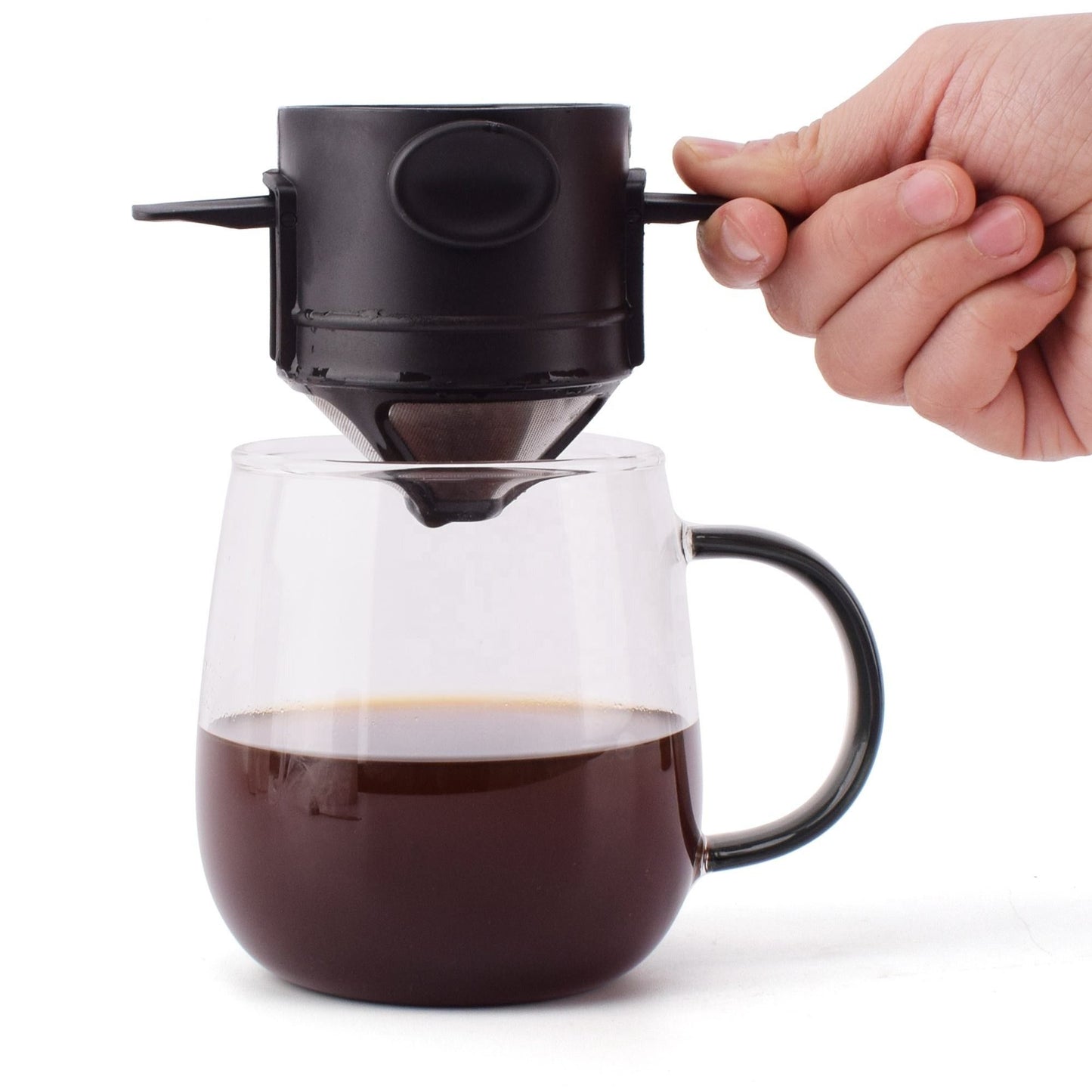 Folding Stainless Steel Coffee Dripper Filter Set With Ear Hook For Hand Pour Over Brewing 2