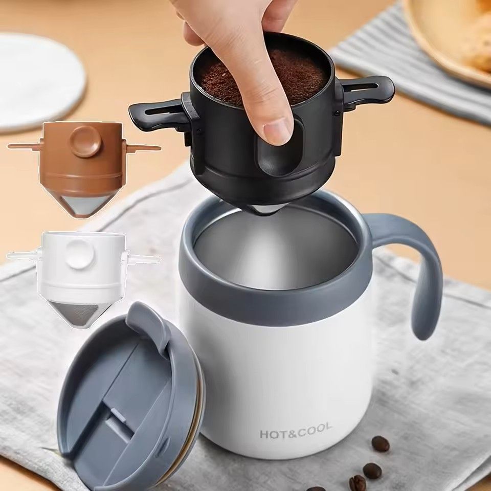 Folding Stainless Steel Coffee Dripper Filter Set with Ear Hook for Hand Pour Over Brewing