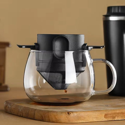 Folding Stainless Steel Coffee Dripper Filter Set With Ear Hook For Hand Pour Over Brewing 3