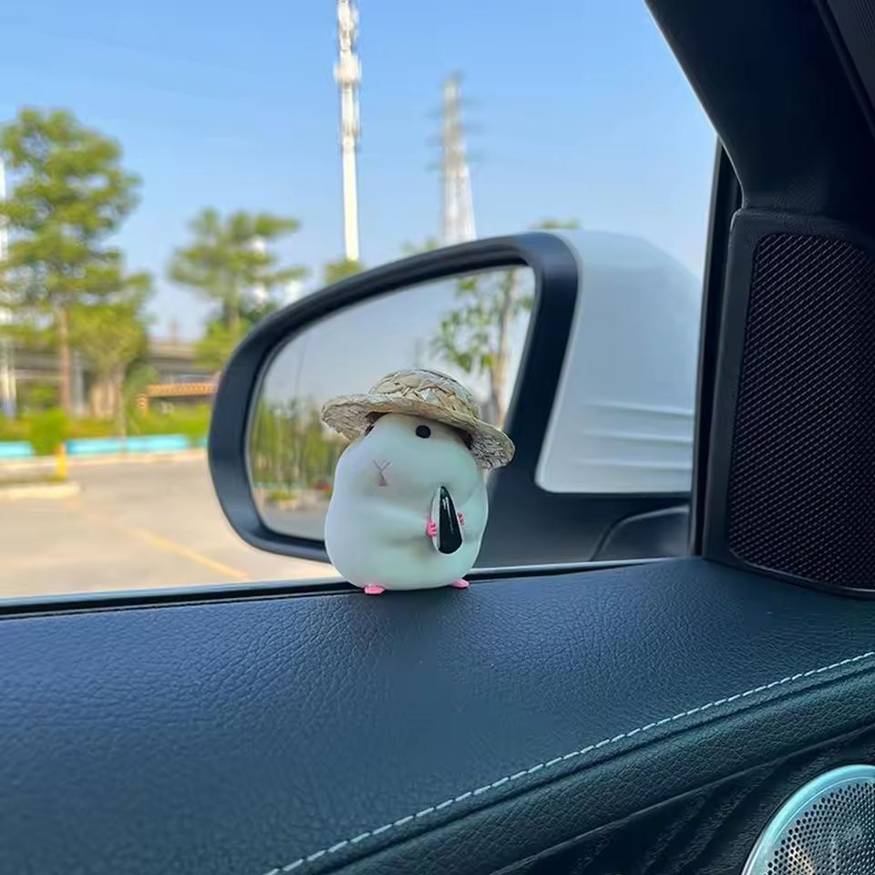 Hammy StrawHat Dashboard Buddy  Adorable Hamster Car Ornament For Your Ride 5