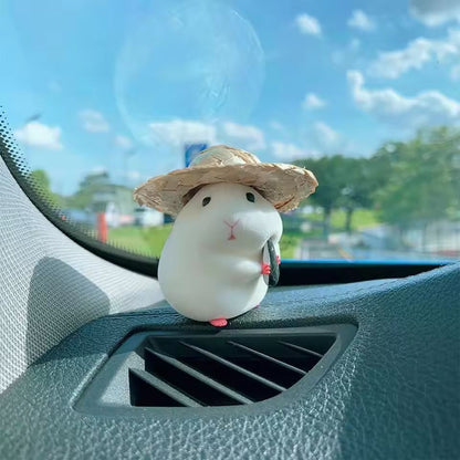 Hammy StrawHat Dashboard Buddy  Adorable Hamster Car Ornament For Your Ride 6