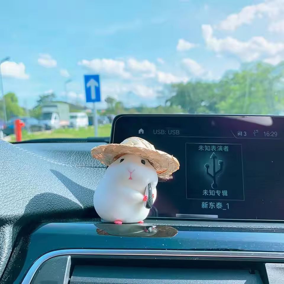 Hammy StrawHat Dashboard Buddy  Adorable Hamster Car Ornament For Your Ride 7