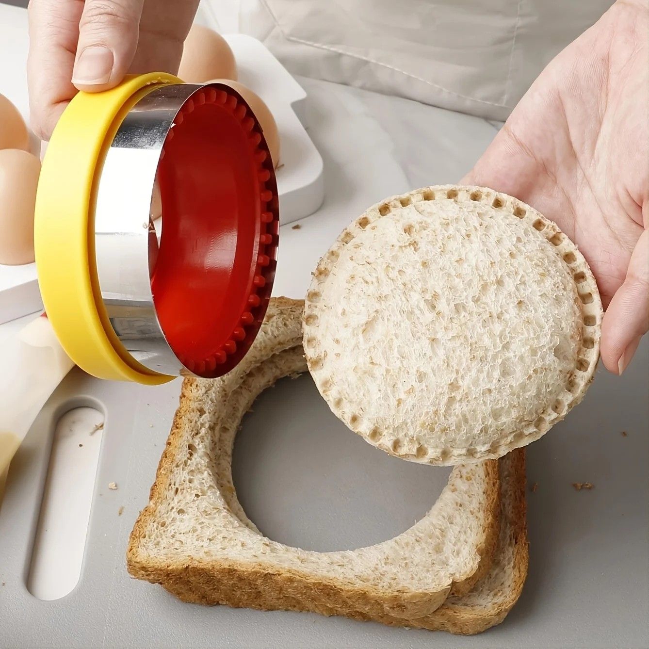 Stainless Steel Sandwich Cutting Mold with Hand Guard Multi Purpose Toast and Fruit Cutter for Lunch Boxes