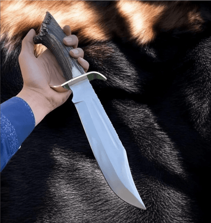 Handmade Carbon Steel Bowie Knife  Stag Antler Handle  WaterTempered Hunting Knife With Leather She 2