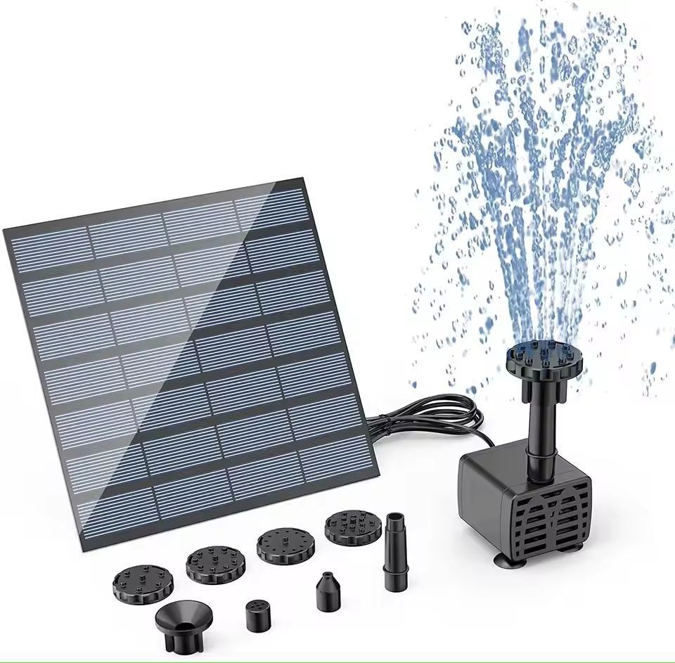 GardenSolar FlowMaster Solar Fountain Kit – Solar Panel Pump with 6 Nozzles for Pond & Bird-Bath Decor