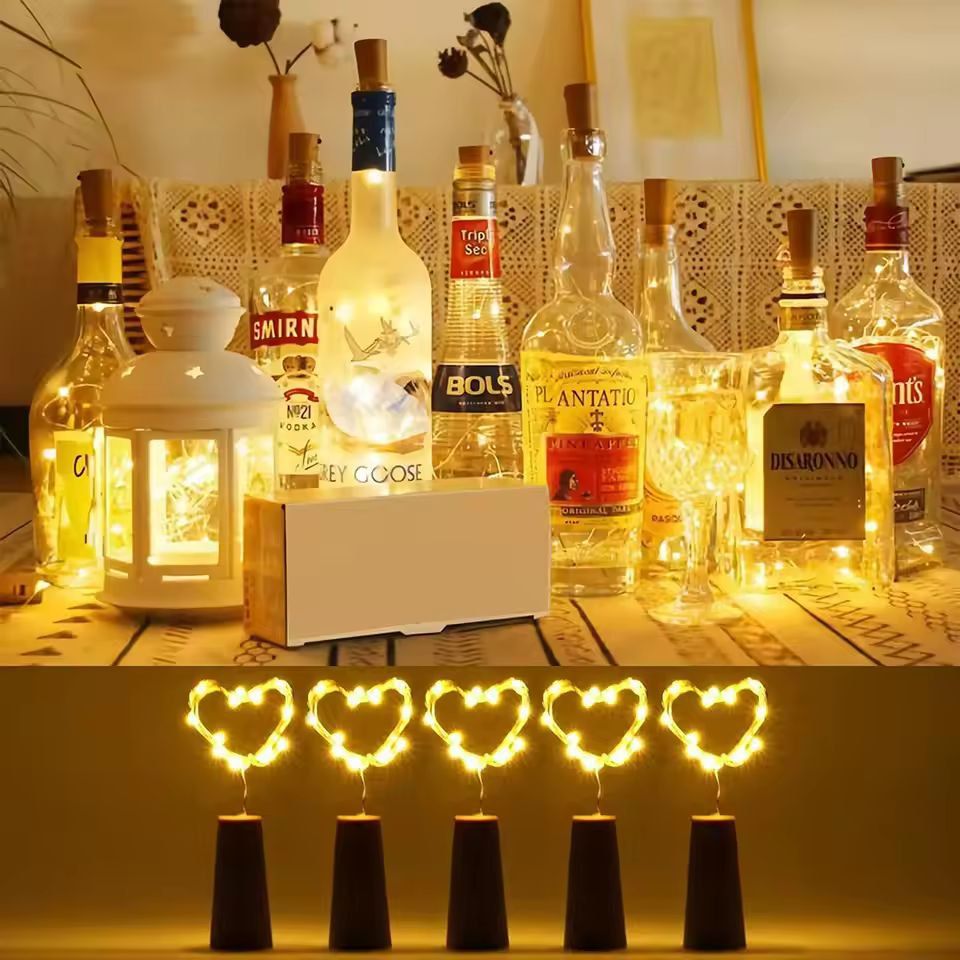 BottleGlow Premium Wine Bottle Cork String Lights – 2 m Copper Wire Fairy Lights for Bars, Weddings & Holiday Decor