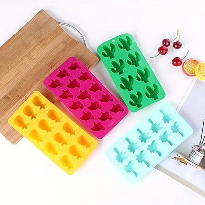 Hawaiian Cactus Pineapple Flamingo Silicone Ice Cube Tray Food Grade Flexible Ice Mold