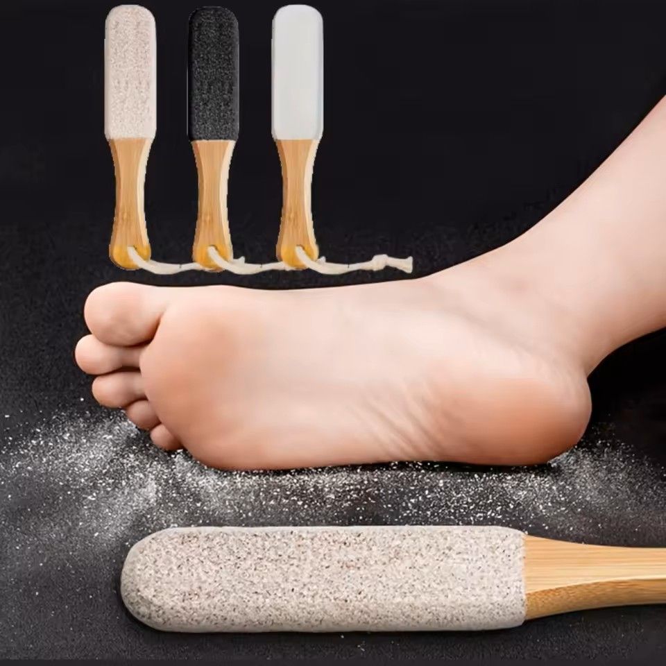 Bamboo Handle Foot File Natural Pumice Stone Pedicure Tool for Callus and Dead Skin Removal