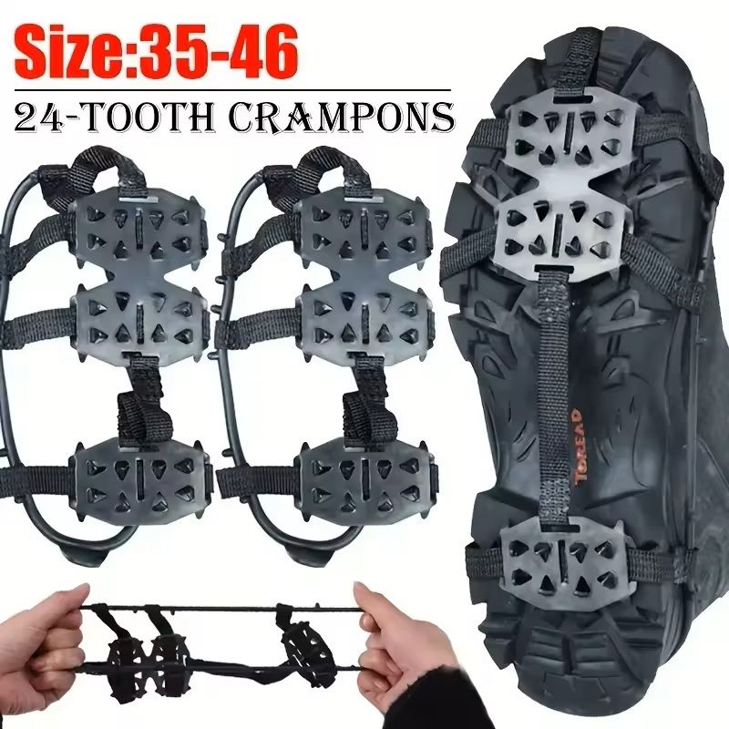 24 Tooth Heavy Duty Ice and Snow Shoe Covers Anti-Slip Crampons for Hiking, Walking, Running and Hunting