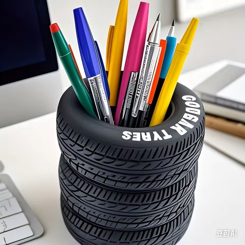 Tire Shaped Pen Holder Novelty Car Tire Desk Organizer and Storage Box for School and Office