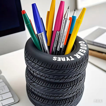 Tire Shaped Pen Holder Novelty Car Tire Desk Organizer and Storage Box for School and Office