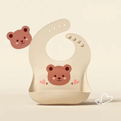 SuperSoft Silicone Baby Bib  Waterproof Cartoon Bear Adjustable Feeding Apron 1