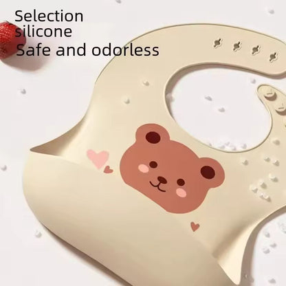 SuperSoft Silicone Baby Bib  Waterproof Cartoon Bear Adjustable Feeding Apron 9