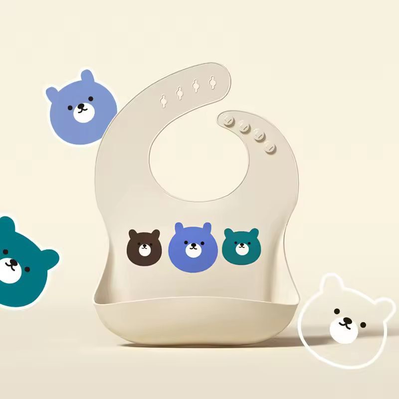 SuperSoft Silicone Baby Bib  Waterproof Cartoon Bear Adjustable Feeding Apron 2