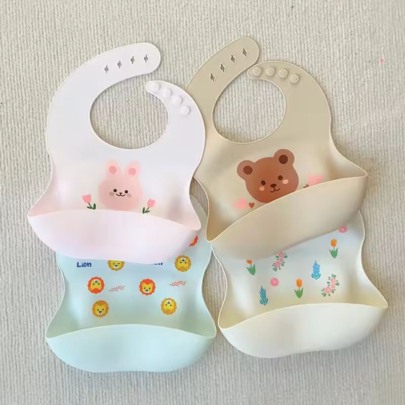 SuperSoft Silicone Baby Bib  Waterproof Cartoon Bear Adjustable Feeding Apron 6