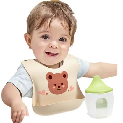 SuperSoft Silicone Baby Bib – Waterproof Cartoon Bear Adjustable Feeding Apron