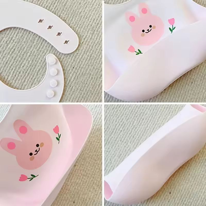 SuperSoft Silicone Baby Bib  Waterproof Cartoon Bear Adjustable Feeding Apron 7