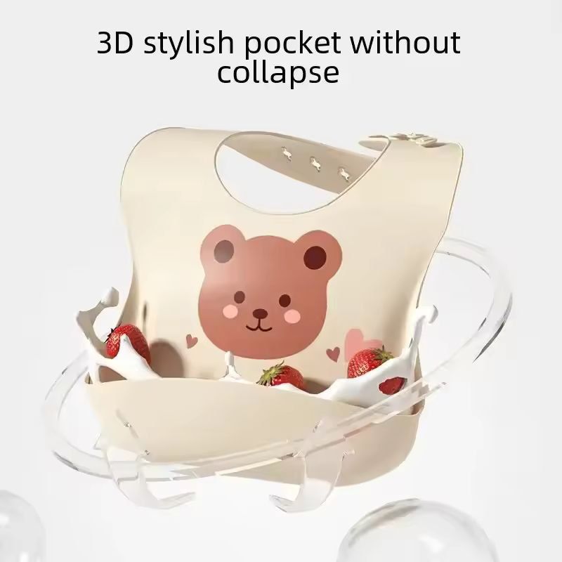 SuperSoft Silicone Baby Bib  Waterproof Cartoon Bear Adjustable Feeding Apron 8