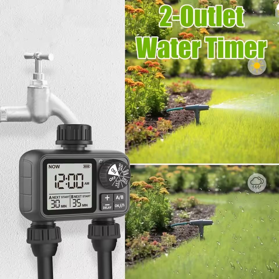 SmartDual Garden Irrigation Timer – 2-Outlet Digital Faucet Controller for Lawn & Garden