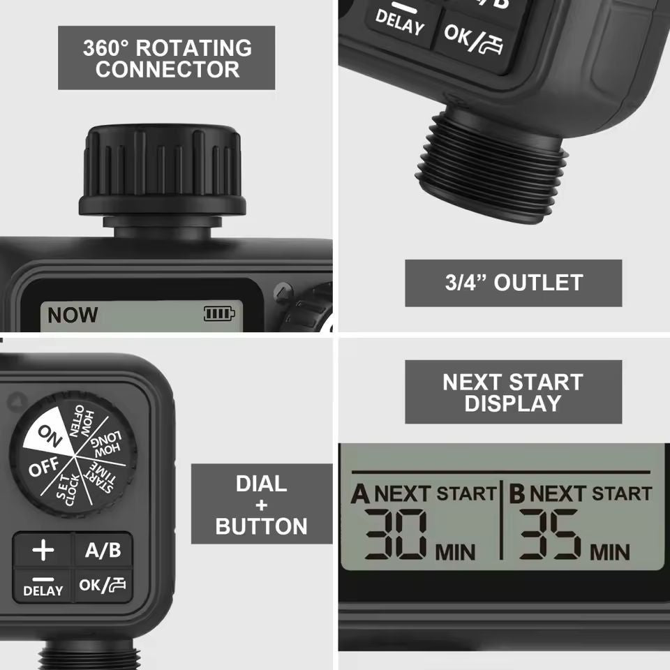 SmartDual Garden Irrigation Timer  2Outlet Digital Faucet Controller For Lawn  Garden 5