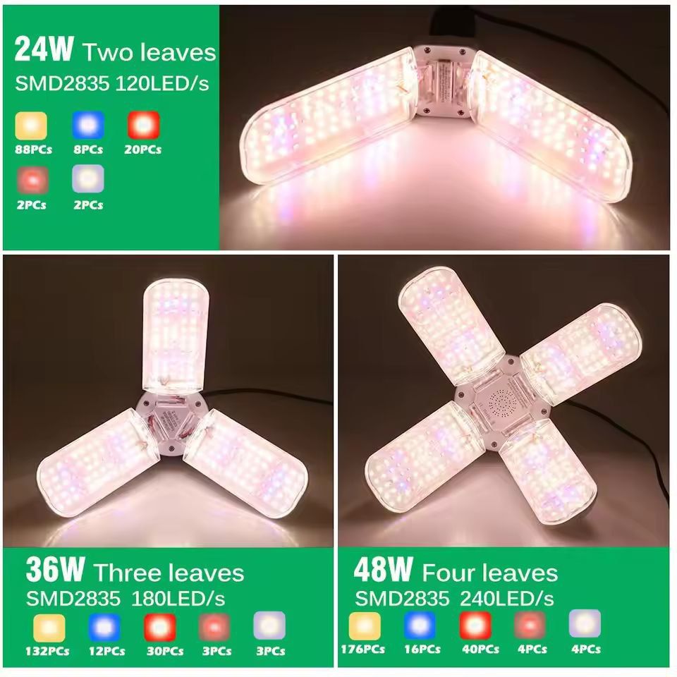 IndoorGarden Pro E27 FullSpectrum Foldable LED Grow Lamp 24 W36 W48 W 3