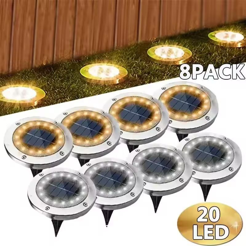 Garden Glow Solar Underground Disk Lights  8 LED  20 LED Pack Outdoor Lawn  Yard Decoration 9