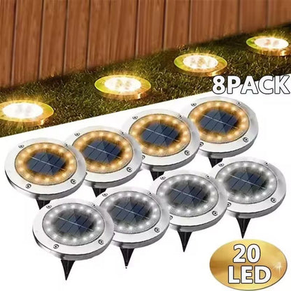 Garden Glow Solar Underground Disk Lights  8 LED  20 LED Pack Outdoor Lawn  Yard Decoration 9