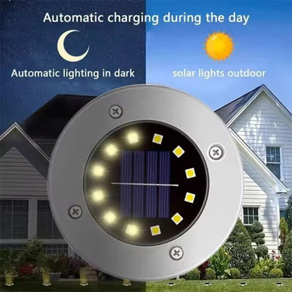 Garden Glow Solar Underground Disk Lights  8 LED  20 LED Pack Outdoor Lawn  Yard Decoration 8