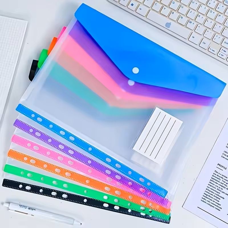 A4 Large-Capacity Expandable File Pocket Loose-Leaf Button Folder with Label Tabs for School, Home & Office