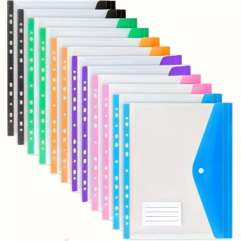 A4 LargeCapacity Expandable File Pocket LooseLeaf Button Folder With Label Tabs For School Home  Of 1