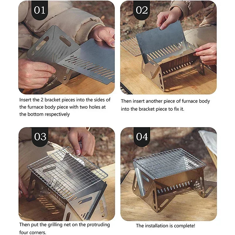 Portable Folding BBQ Grill For Camping Barbecue Grill Heating Stoves Stainless Steel Multifunction  4