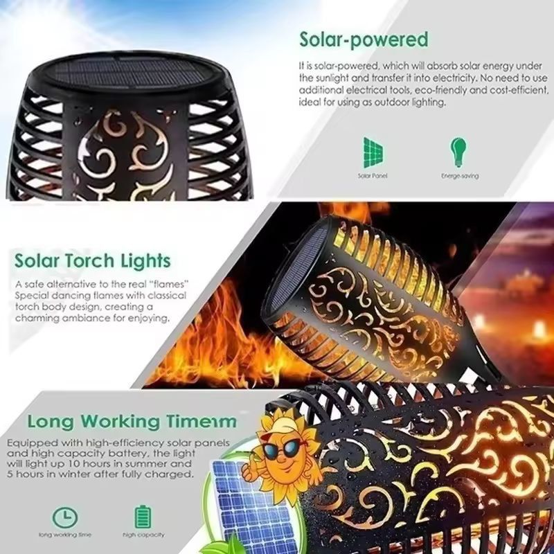 Solar Flame Torch Landscape Lights  Waterproof Flickering Outdoor Path  Garden Lamps 9