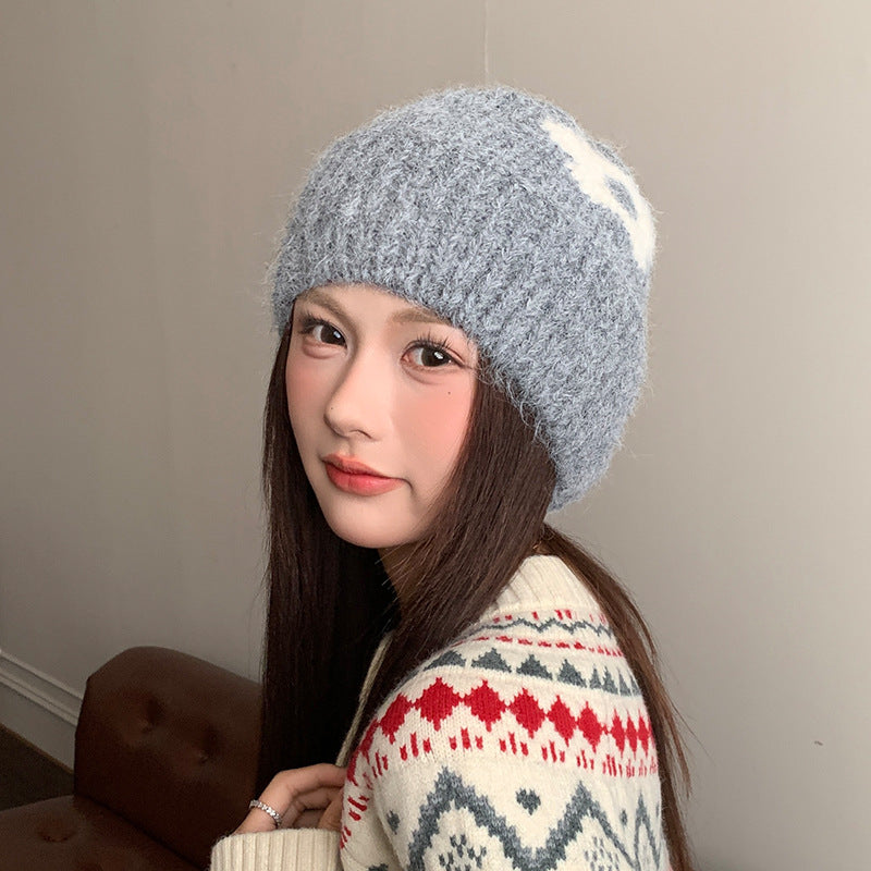 Korean Style Womens Winter Hat With Flower And Ear Protection Wool Hat Big Head Circumference Wool  5