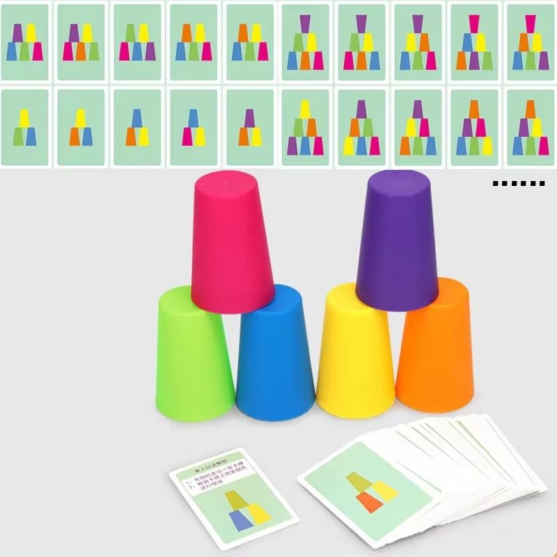Montessori Mini Stack Cup Color Matching Game With Cards 2