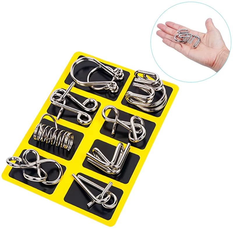 Metal Wire Puzzle Set - 8-Piece Montessori Style IQ Brain Teaser for Kids & Adults