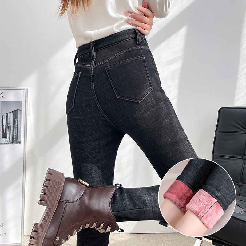 Women Thermal Stretch Jeans Winter Warm Fleece Stretchy Lined Denim Pants Leggings Slim Pants Trous 1