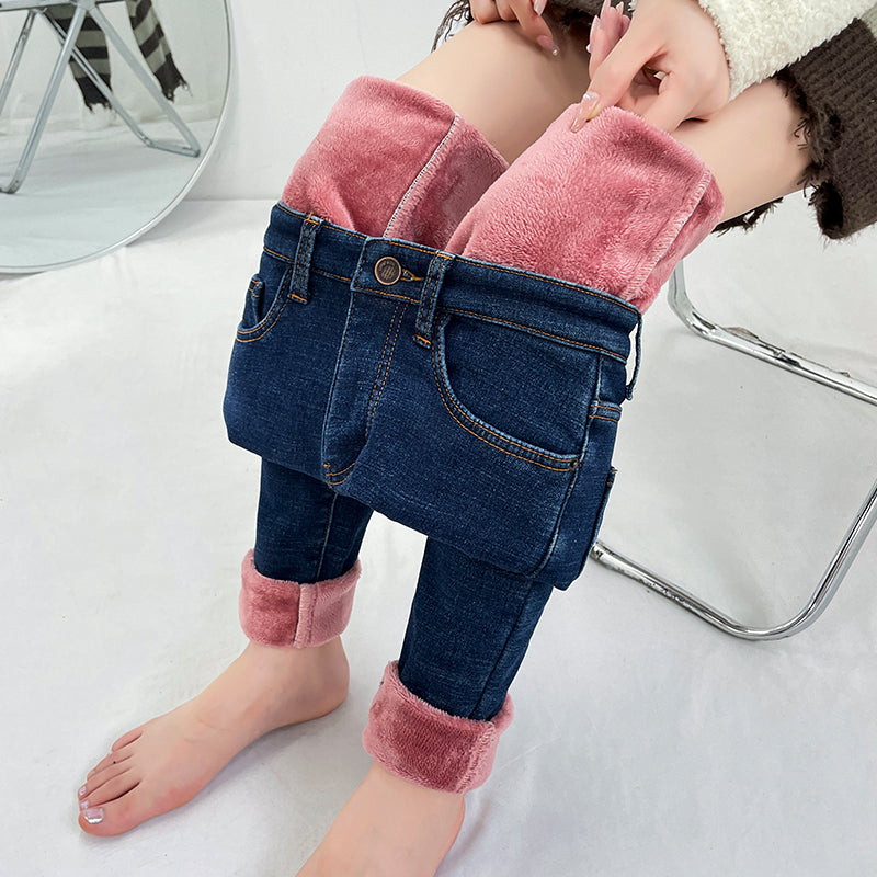 Women Thermal Stretch Jeans Winter Warm Fleece Stretchy Lined Denim Pants Leggings Slim Pants Trous 3