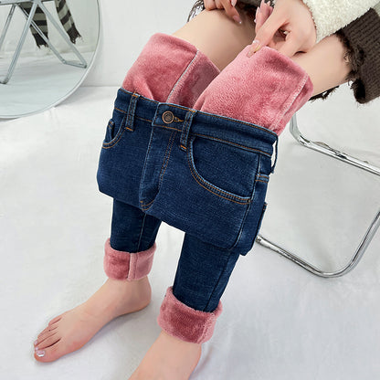 Women Thermal Stretch Jeans Winter Warm Fleece Stretchy Lined Denim Pants Leggings Slim Pants Trous 3