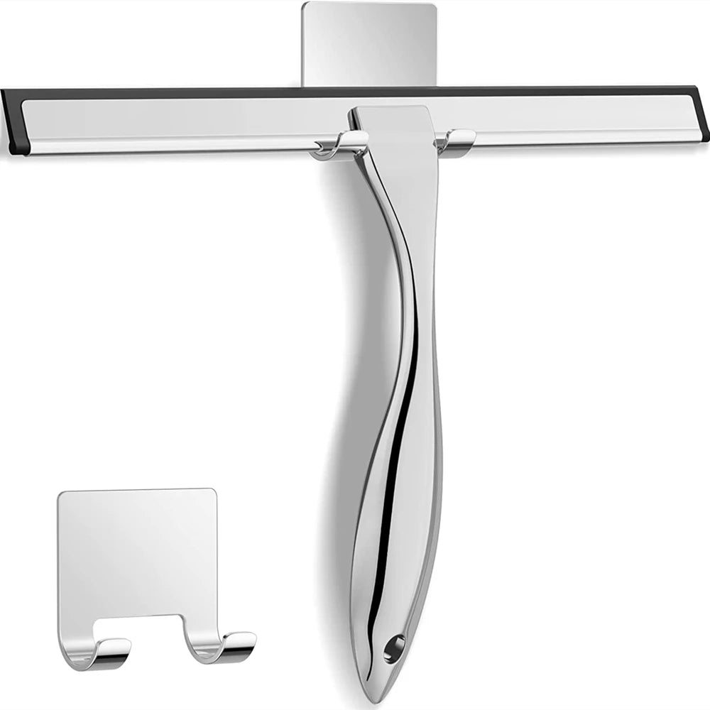 Stainless Steel Shower Squeegee with Hooks for Bathroom and Glass Cleaning Tool