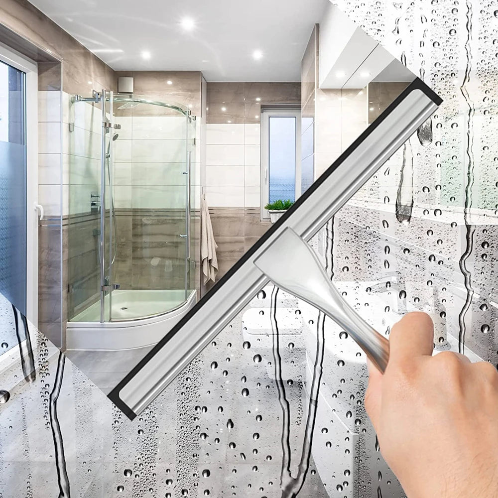Stainless Steel Shower Squeegee With Hooks For Bathroom And Glass Cleaning Tool 1