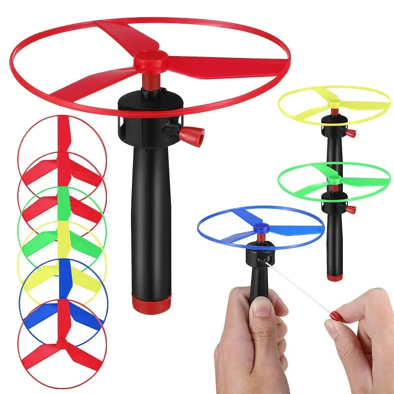 Outdoor Kids Fun Game Sports, Flying Disc Propeller Helicopter Toy, Pull String Flying Spin Top for Children