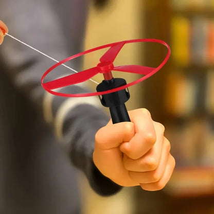 Outdoor Kids Fun Game Sports, Flying Disc Propeller Helicopter Toy, Pull String Flying Spin Top for Children