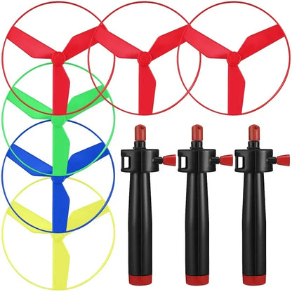 Outdoor Kids Fun Game Sports, Flying Disc Propeller Helicopter Toy, Pull String Flying Spin Top for Children