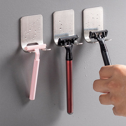 Wall Adhesive Shaving Shelf, Stainless Steel Razor Hook, Shaver Storage Holder for Bathroom & Kitchen Organizer