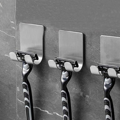 Wall Adhesive Shaving Shelf, Stainless Steel Razor Hook, Shaver Storage Holder for Bathroom & Kitchen Organizer